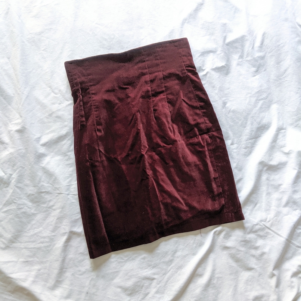 Maroon Suede Pencil Skirt